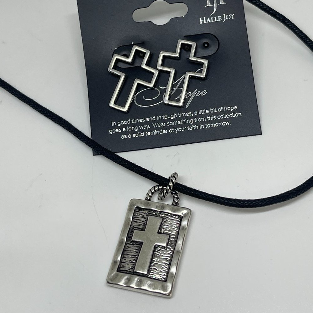 Halle Joy Hope Embrace Pendant Cross Necklace & Graceful Ox Earrings Lot of 2
